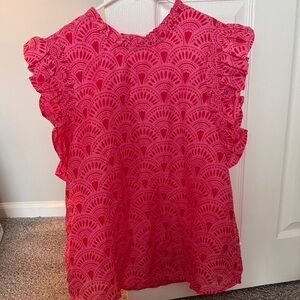 J Marie pink Ruffled Sleeveless Top